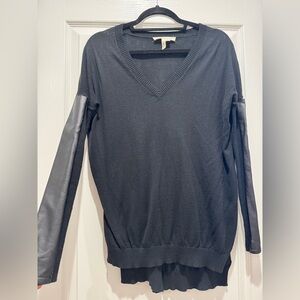 BCBGeneration Black V Neck Sweater w "Leather" Sleeves--FLASH SALE